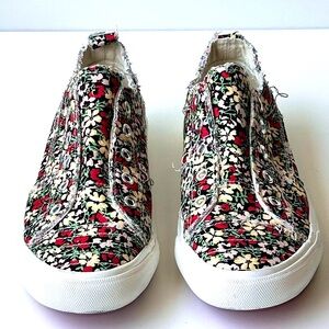 Corky’s Floral Slip on Sneakers Womens Size 9 Babalu Cotton EUC Like New!
